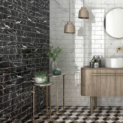 Marquina Ceramic Gloss Wall Tile 22.5x7.5cm - Alternative Image