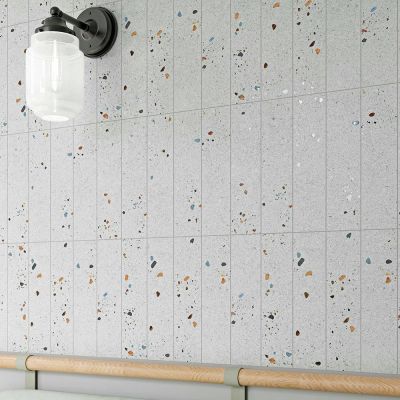 Terrazzo Ceramic Matt Wall Tile Grey 30x7.5cm - Alternative Image