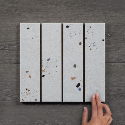 Terrazzo Ceramic Matt Wall Tile Grey 30x7.5cm