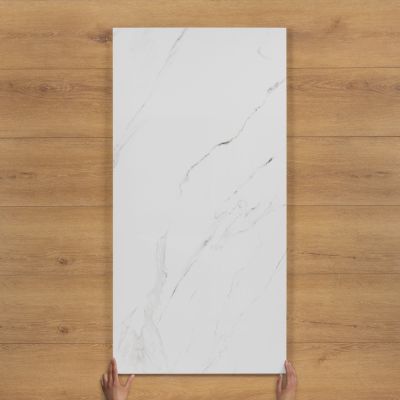 Roman Statuario Marble-Effect Gloss Porcelain Tile 120x60cm