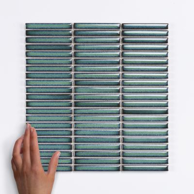 Peacock Green Kit Kat Gloss Porcelain Mosaic Tile 28.4x29.8cm