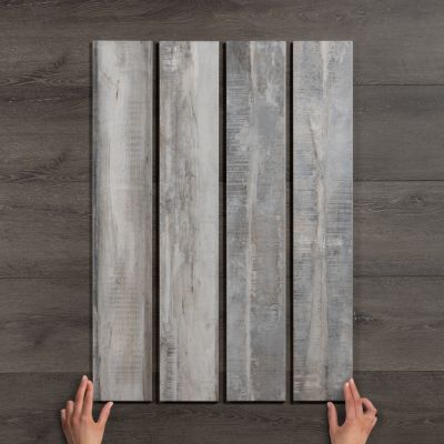 Yakarta Gris Wood-Effect Matt Porcelain Tile 90x15cm